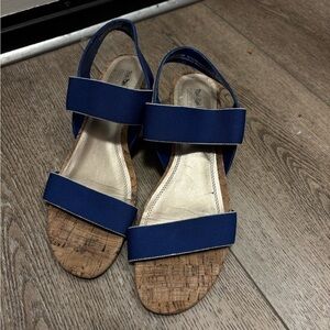 Coach&Four Giana Blue stretch strappy Wedge Cork Wedge Sandals size 9